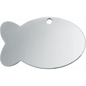 Kattenpenning Zilver vis Kleine zilveren visvormige penning van 30 x 20 mm, roestvrij staal, met bovenste gat voor bevestiging aan halsband.