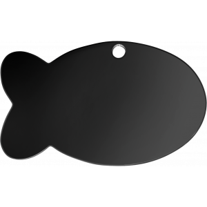 Médaille Poisson Noir Médaille chien noire à finition miroir en forme de poisson 30x20 mm, bords arrondis et trou supérieur pour collier.
