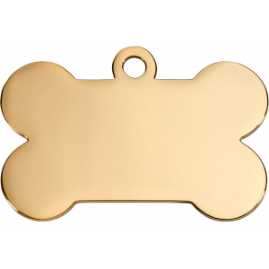 Médaille chien dorée élégante en forme d’os, acier inox lisse, gravure personnalisée recto verso pour identification fiable.