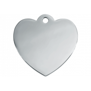 Hondenpenning Zilver Hart Zilveren hartvormige roestvrijstalen hondenpenning, gegraveerd met naam, adres en contactgegevens aan beide zijden.