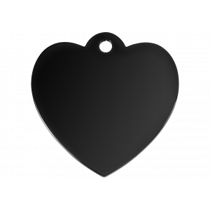 Hondenpenning Zwart Hart Zwarte hartvormige roestvrijstalen hondenpenning met glanslaag, gegraveerd met naam, adres en contactinformatie.