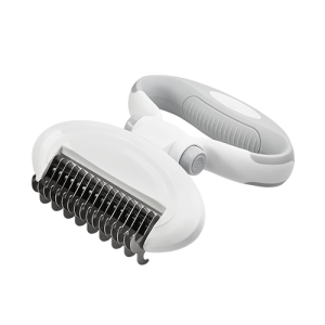 Peigne à Démêler le Sous-Poil pour Chien et Chat avec Poignée Râteau sous-poil pour chien et chat, dents métal et manche gris amovible, idéal pour pelage mi-long à long.