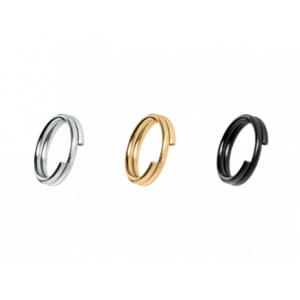 Roestvrijstalen Splitringen Set van drie roestvrijstalen splitringen in zilver, goud en zwart van 10 mm, roestbestendig en geschikt voor hondenpenning.