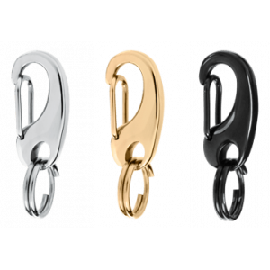 Roestvrijstalen Quick Clip Set van drie roestvrijstalen clips in zilver, goud en zwart met 10 mm splitring voor het bevestigen van hondenpenning.